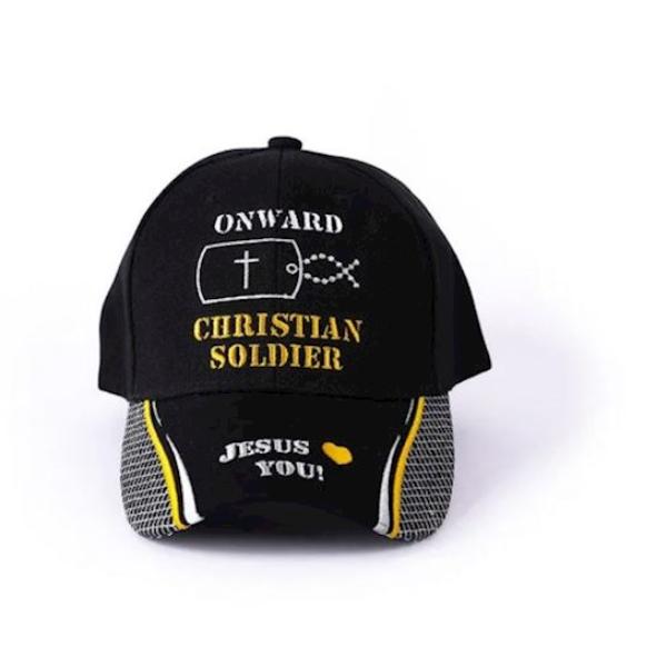 381388 Christian Soldier Cap, Black & Gold