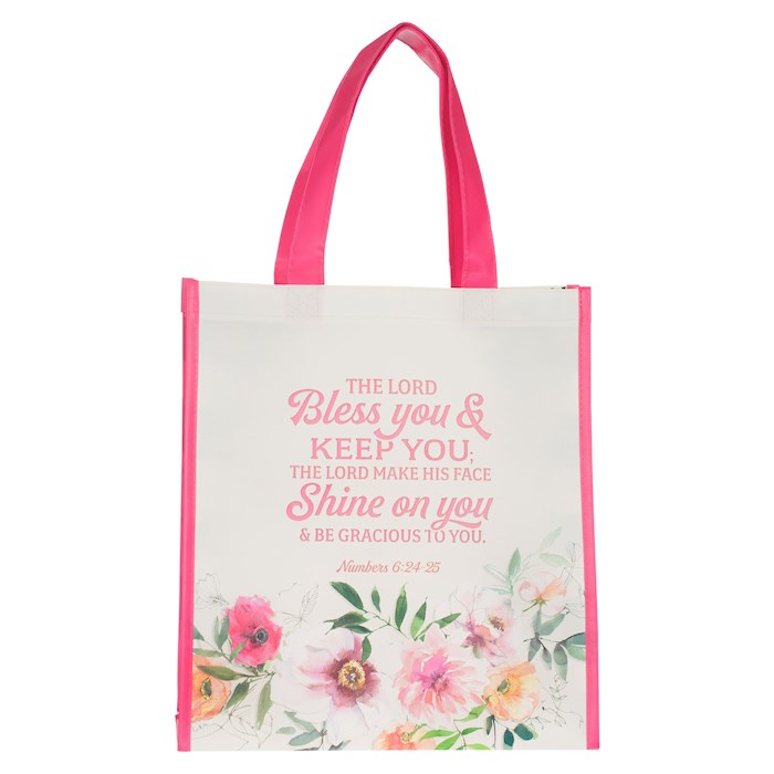 285455 Floral Bless You Numbers 6.24-25 Tote Bag, Pink & White