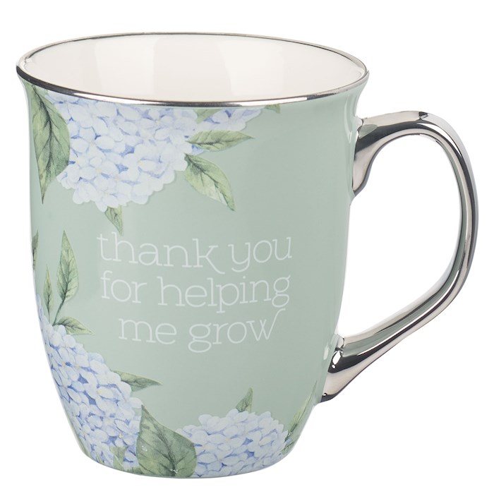 Picture of Christian Art Gifts 285518 Thank You For Helping Me Grow-Mint & Cream Hydrangea Mug - MUG985