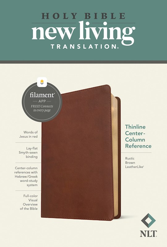 292534 NLT Thinline Center-Column Reference Filament-Enabled-Rustic Brown Leather Like Bible