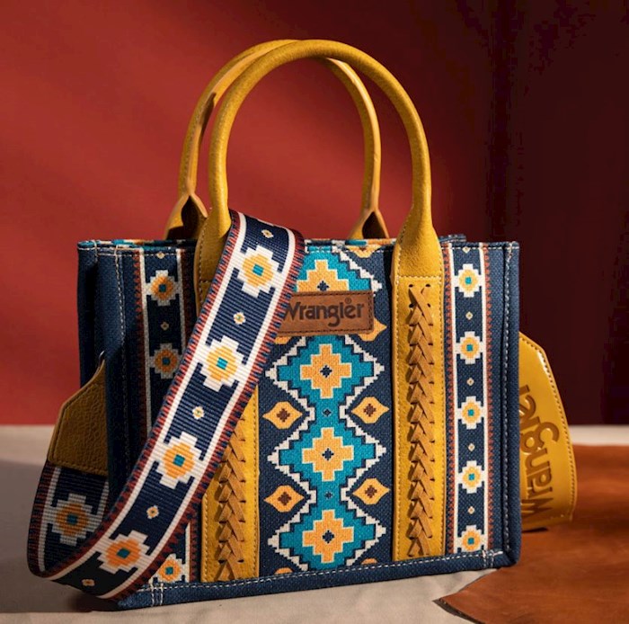 381547 Wrangler Canvas Handbag & Bible Tote Aztec Mustard with Removable Strap
