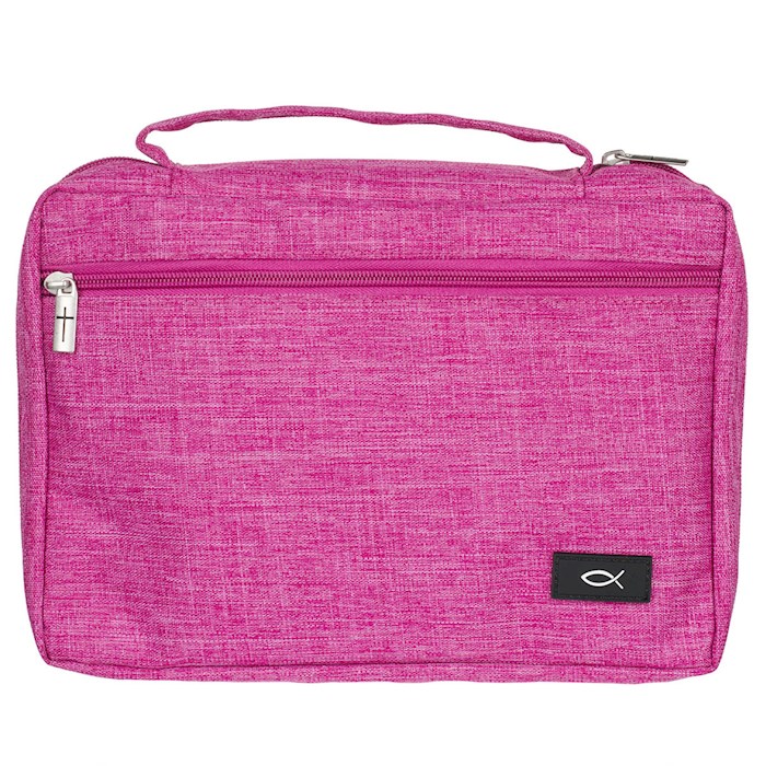 381564 Poly Canvas Value With Ichthus Bible Cover, Raspberry Pink - Medium