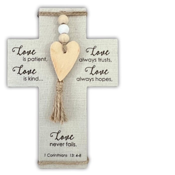 Picture of Abbey Plus CA Gift 389972 Wedding Fabric Wrapped-Love Is Patient Cross - 5 x 7.5 in.