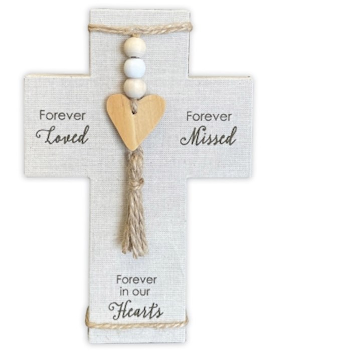 Picture of Abbey Plus CA Gift 389996 Memorial-Fabric Wrapped-Forever Loved Cross - 5 x 7.5 in.