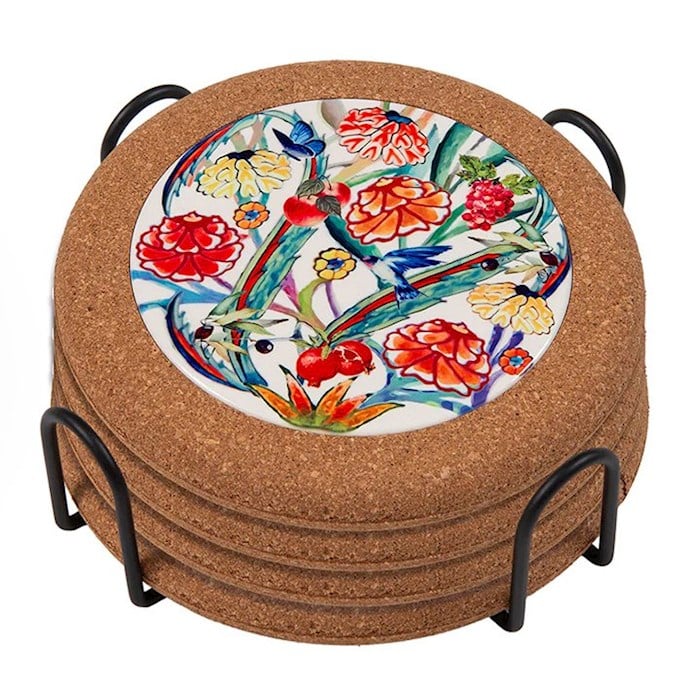 351523 Flowers of The Field Cork & Ceramic Coaster Set - Set of 4 - No.71196