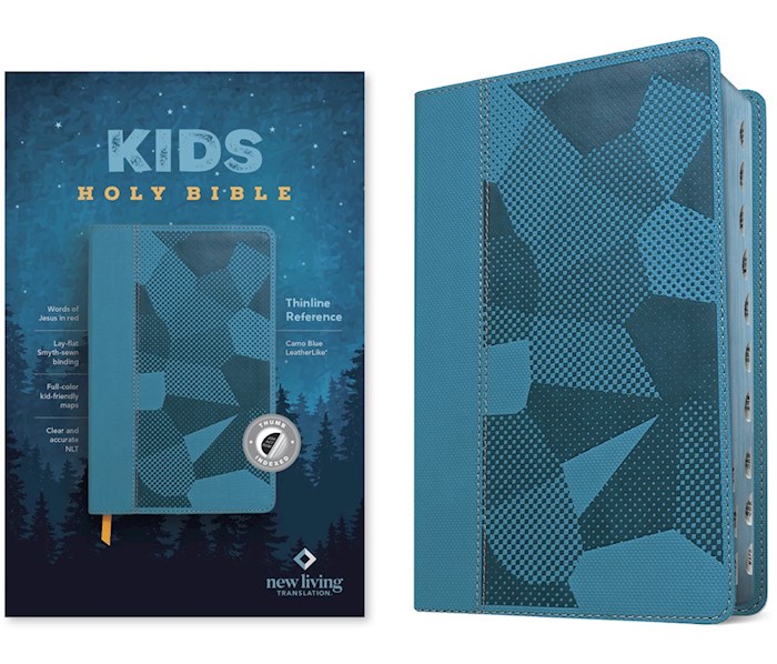 397448 NLT Kids Holy Bible Thinline Reference Edition-Camo Blue Leather Like Index