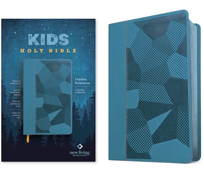 397449 NLT Kids Holy Bible Thinline Reference Edition-Camo Blue Leather Like
