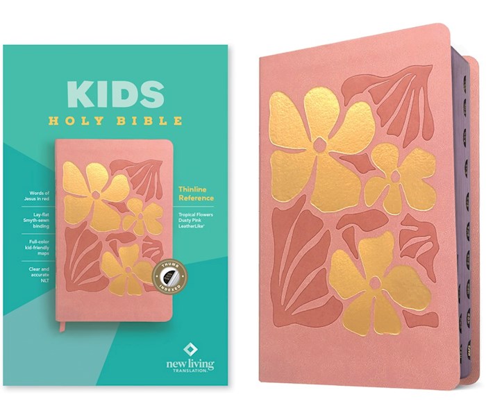 397451 NLT Kids Holy Thinline Reference Edition Dusty Pink Tropical Flowers Bible