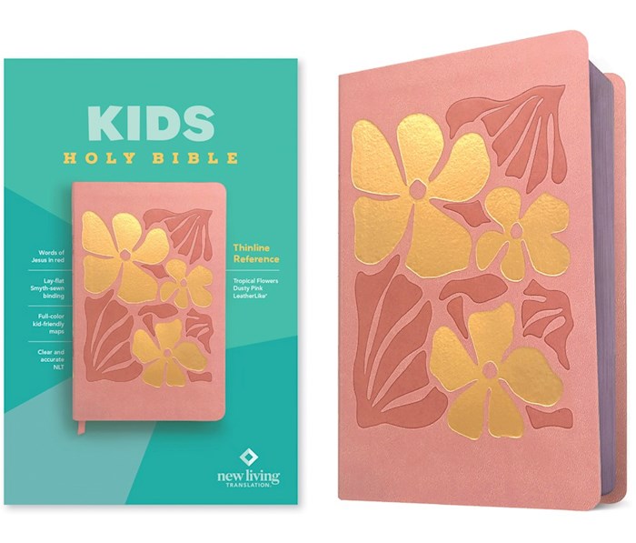397453 NLT Kids Holy Thinline Reference Edition Dusty Pink Tropical Flowers Bible