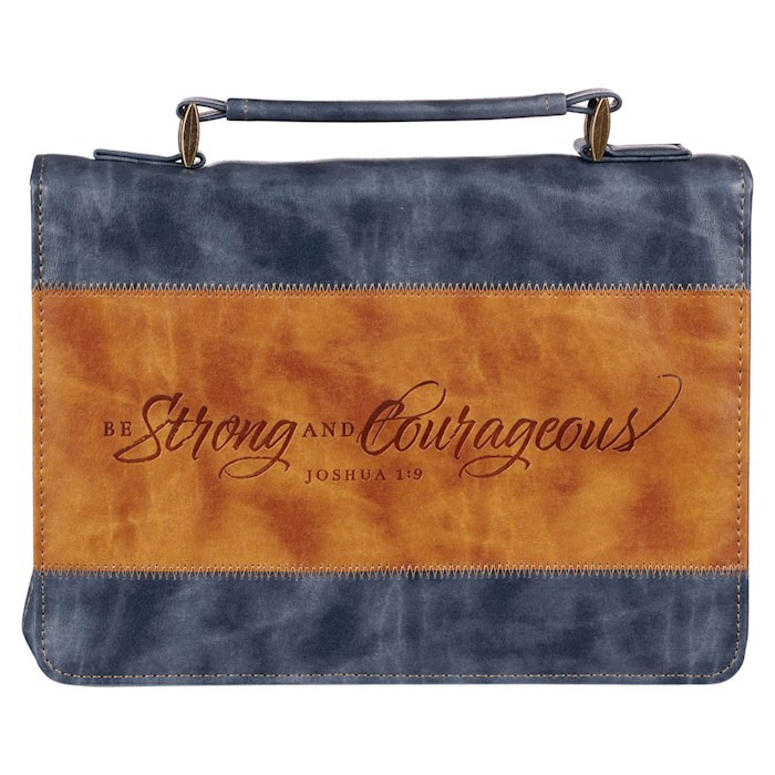 397635 Be Strong & Courageous Joshua 1.9-Butterscotch Bible Cover, Navy - Medium