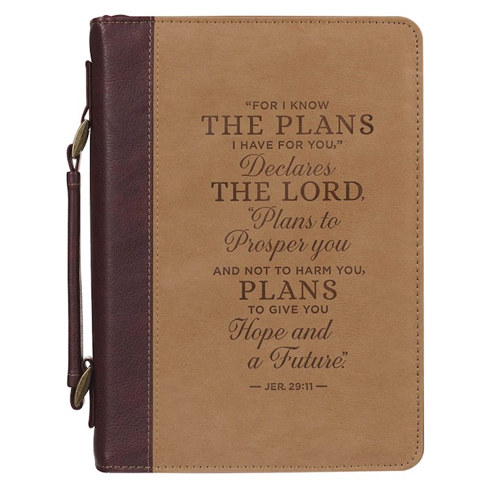 397643 I Know The Plans Jeremiah 29.11 Bible Cover, Burgundy & Tan - Extra Large