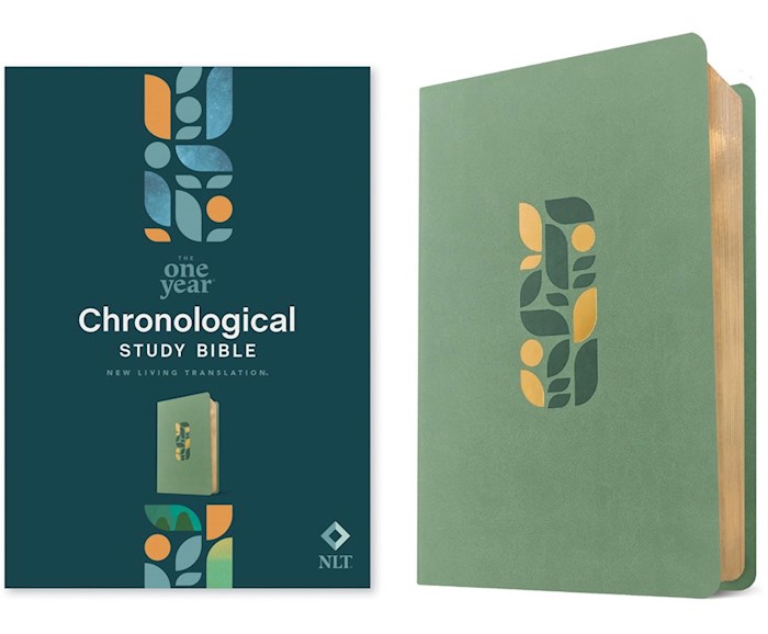 359918 NLT One Year Chronological Study Sage Green Mosaic Leather Like Bible