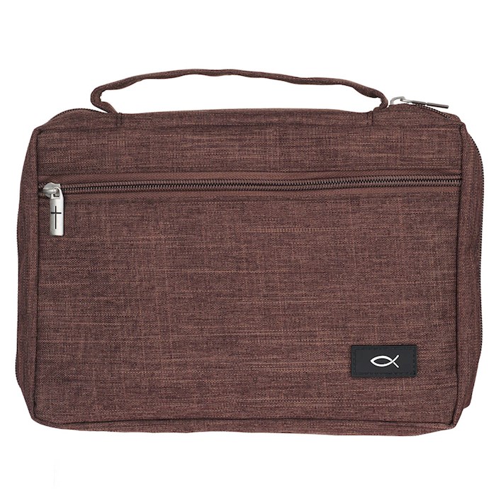 405922 Poly Canvas Value with Ichthus-Cocoa Bible Cover, Brown -Extra Large