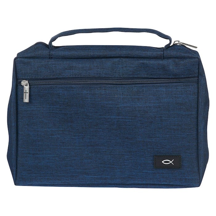 406148 Poly Canvas Value with Ichthus Bible Cover, Navy Blue - Medium