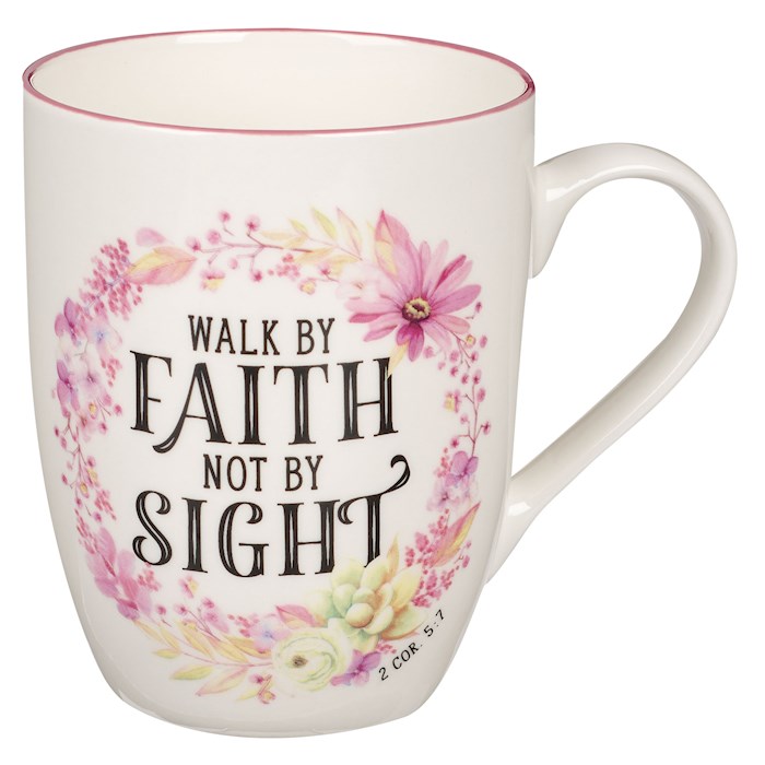 Picture of Christian Art Gifts 406213 Budget-Walk By Faith 2 Corinthians 5-7-Pink Wreath Mug - MUG1050