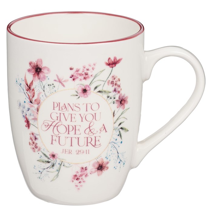 Picture of Christian Art Gifts 40621X Budget-Plans To Give You Hope Jeremiah 29-11-Maroon Wreath Mug - MUG1058