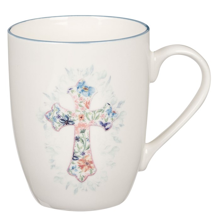Picture of Christian Art Gifts 406223 Budget-Blue Floral Cross-White Mug - MUG1062