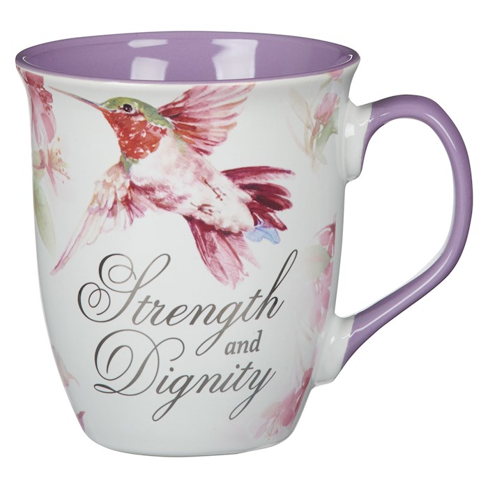 Picture of Christian Art Gifts 40623X Strength & Dignity Proverbs 31-25-Hummingbird Mug, Purple - MUG1101