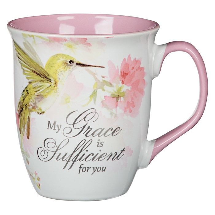 Picture of Christian Art Gifts 406243 My Grace Is Sufficient for You 2 Corinthians 12-9-Pink Hummingbird Mug