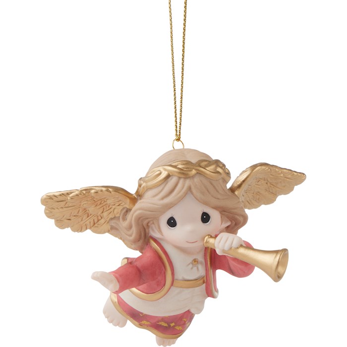 Bringing Good Tidings Angel Ornament - White - 4.5 inches - Ceramic