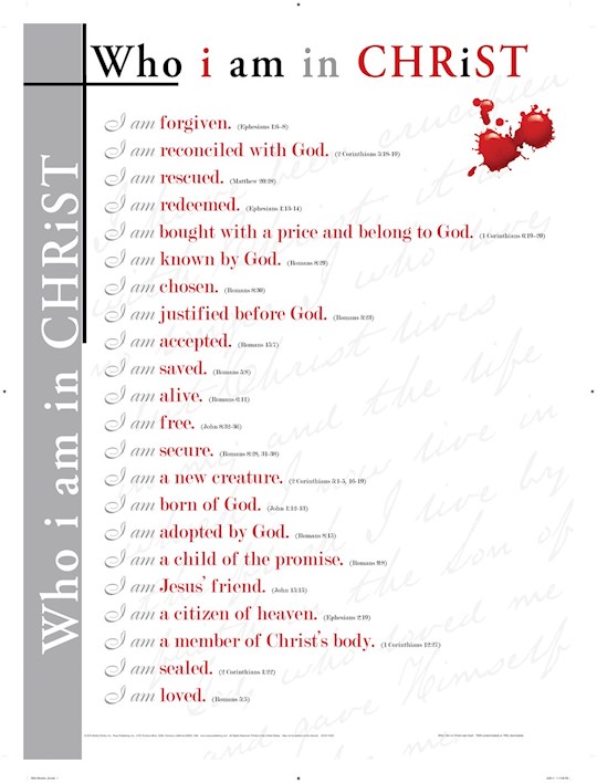 044446 Chart Who I Am In Christ Wall Laminated Sheet - 19 x 26 in.