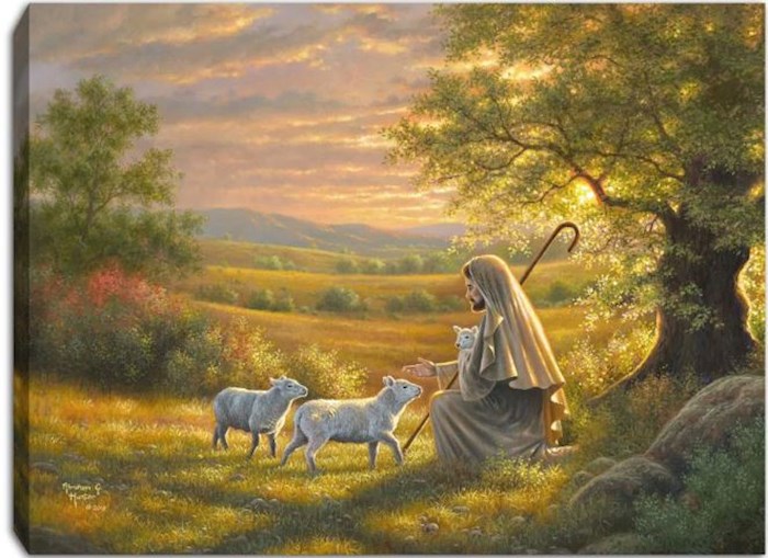 Glow Decor 299622 Mini Canvas - Come Unto Me - Jesus with Lambs LED Tabletop with Timer - 8 x 6 in.
