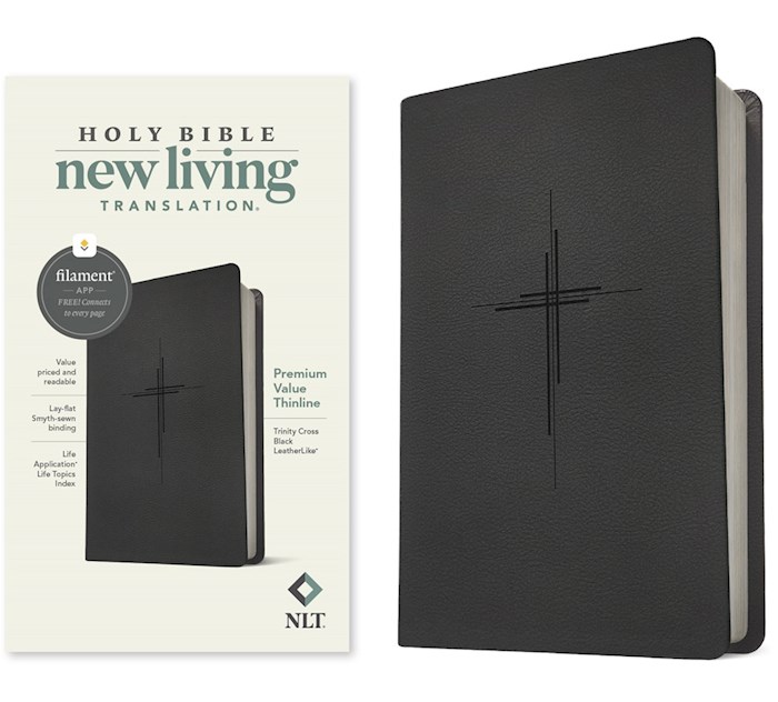 397457 NLT Premium Value Thinline Holy Filament Enabled Edition Bible - Trinity Cross Black Leather Like