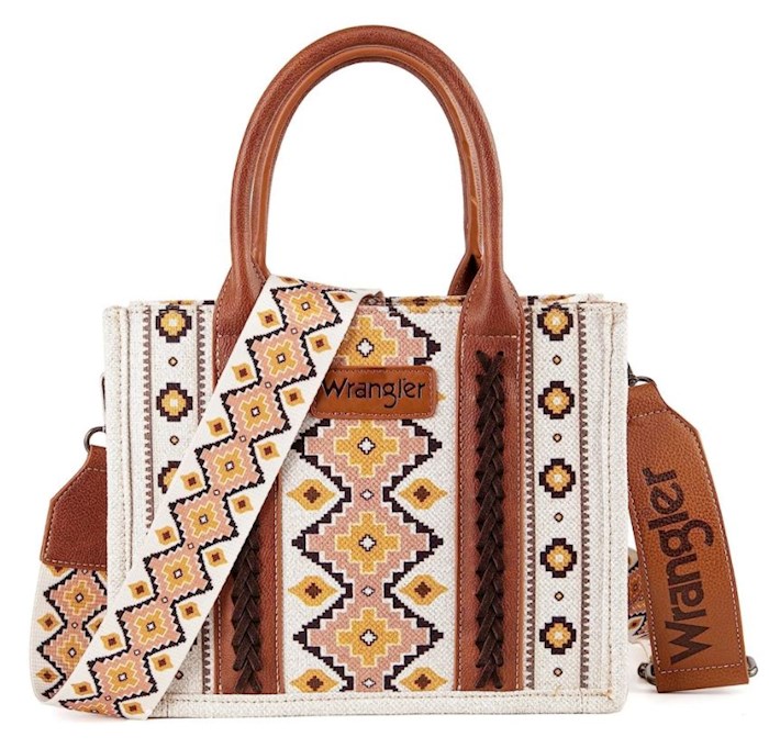 381543 Wrangler Canvas Handbag & Bible Tote - Aztec - Coffee with Removable Strap