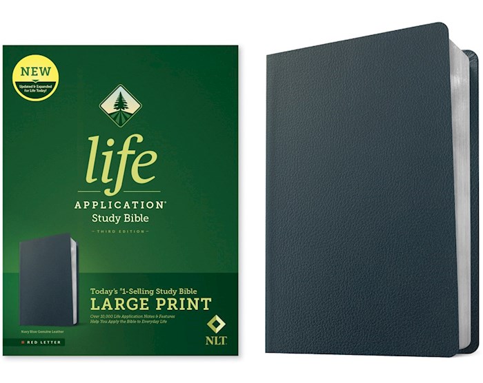 359912 NLT Life Application Study & Large Print Third Edition Navy Blue Genuine Leather Bible