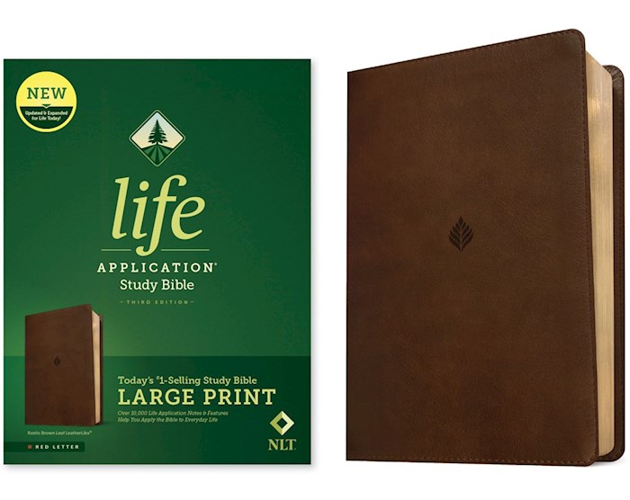 359916 NLT Life Application Study Bible & Large Print Third Edition Rustic Brown Leaf Leather Like Book