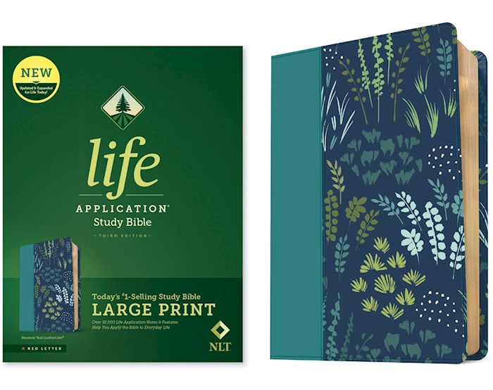359914 NLT Life Application Study Large Print Third Edition Meadow Teal Leather Like Bible