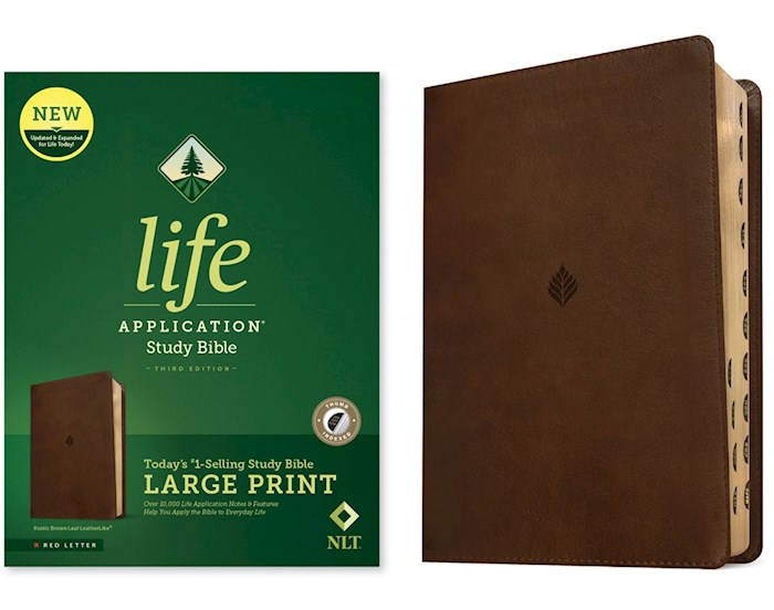 359915 NLT Life Application Study Large Print Third Edition Rustic Brown Leaf Leather Like Indexed Bible