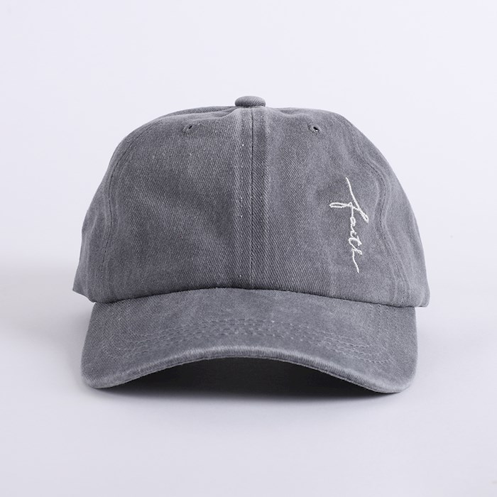 351815 Faith Cap - Washed Gray with White Letters
