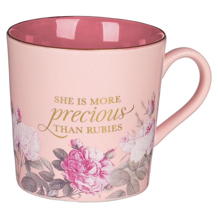 Picture of Christian Art Gifts 304801 More Precious Than Rubies Proverbs 31-10 Mug, Pink Floral - MUG1014