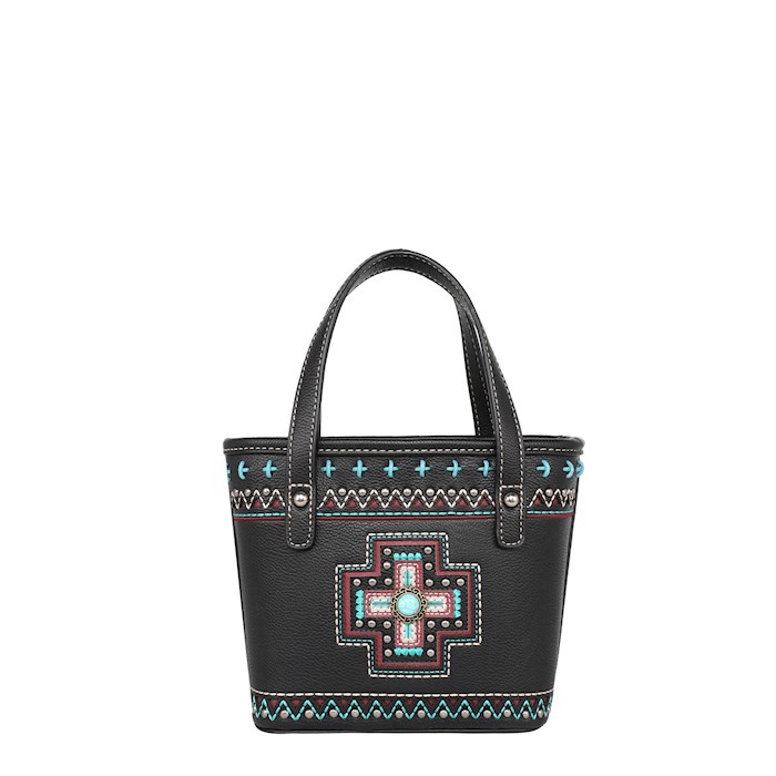 292324 Aztec Cross Small Tote & Crossbody Bag, Black