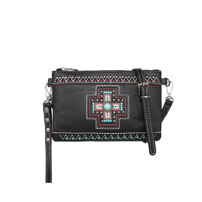 292330 Aztec Cross Wristlet & Crossbody Bag, Black