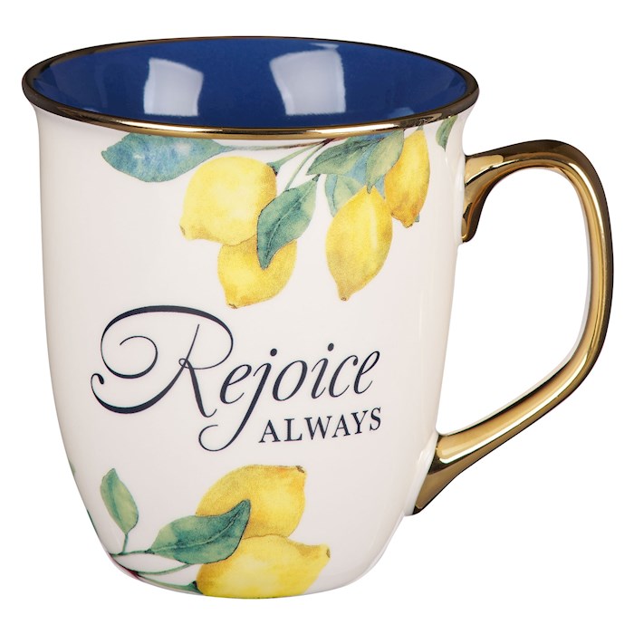 Picture of Christian Art Gifts 406241 1 Thessalonians 5-16.18 Rejoice Always Mug, Yellow with Blue - MUG1103