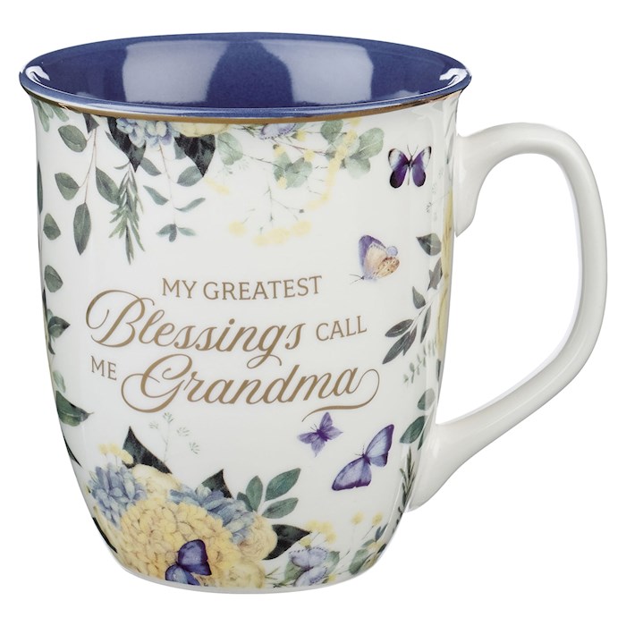 Picture of Christian Art Gifts 380561 Greatest Blessings Grandma Proverbs 31-25 Mug, Blue Floral - MUG1120