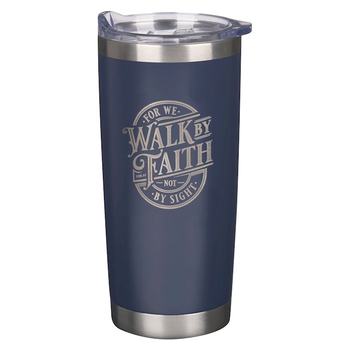 Picture of Christian Art Gifts 380598 Walk By Faith 2 Corinthians 5-7 Stainless Steel Tumbler, Navy