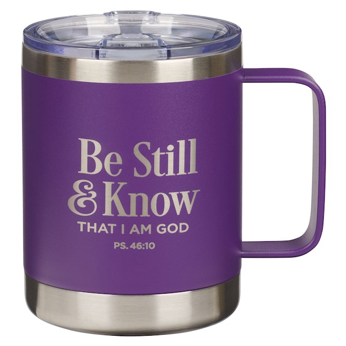 Picture of Christian Art Gifts 380923 Be Still Psalms 46-10 Stainless Camp Style Mug, Purple
