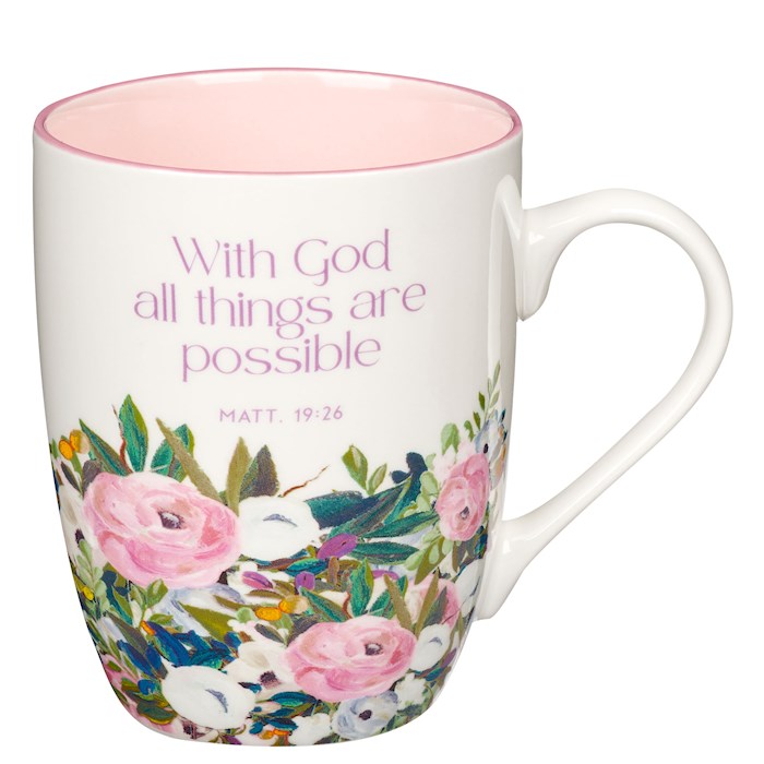 Picture of Christian Art Gifts 406226 Budget with God All Things Matthew 19-26 Mug, Multi Floral Purple - MUG1065