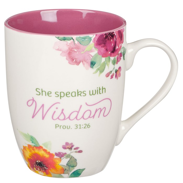 Picture of Christian Art Gifts 406217 Budget Speaks with Wisdom Proverbs 31-26 Mug, Multi Floral - MUG1054