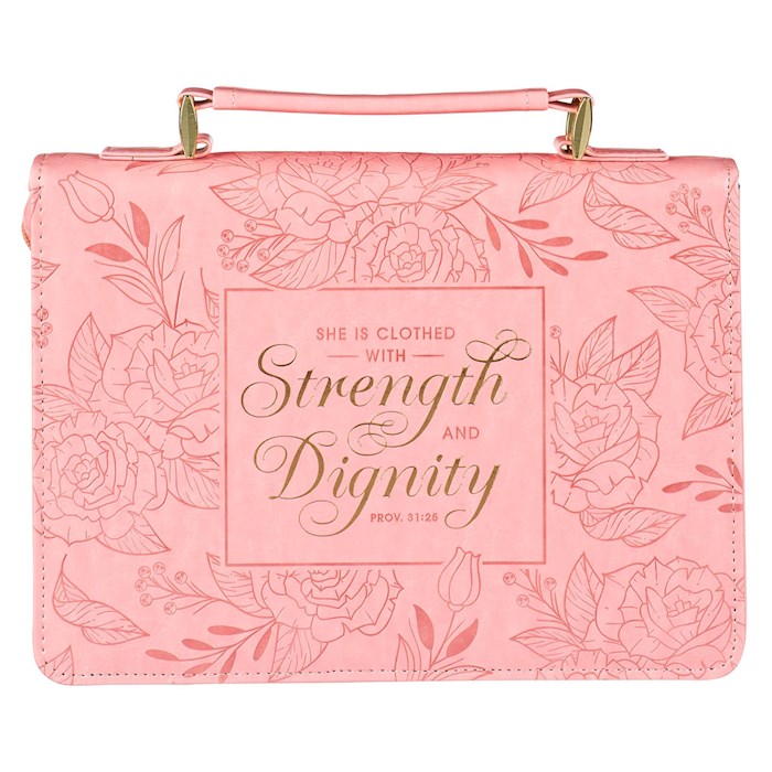 285471 Strength & Dignity Proverbs 31-25 Bible Cover, Rose Pink Faux Leather - Medium