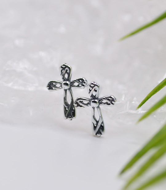 Eden Merry by James Lawrence 344894 Eden Merry Stud Celtic Cross Earrings, Silver
