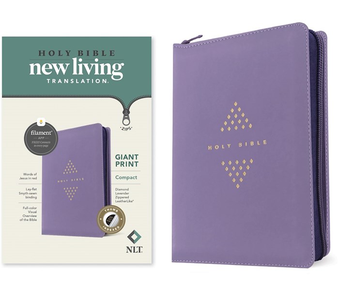 371346 NLT Compact Giant Print Zipper Filament Enabled Edition Diamond Lavender Leather Like Indexed Bible