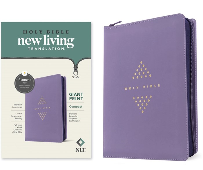 371347 NLT Compact Giant Print Zipper Filament Enabled Edition Diamond Lavender Leather Like Bible