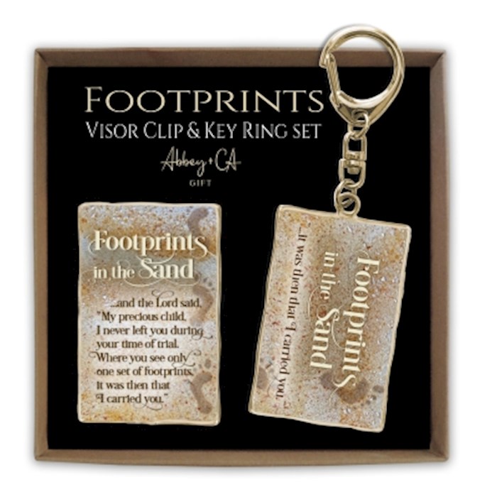 351847 Visor Clip & Key Ring Set - Footprints In The Sand