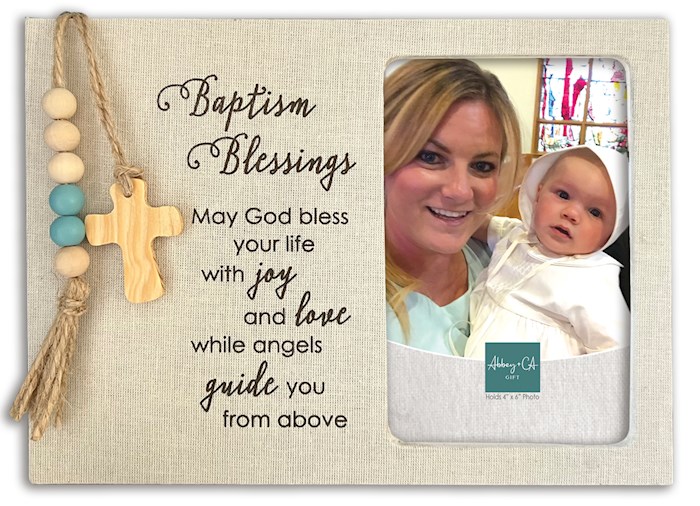 390001 Baptism Blessings Photo Frame, Blue - Holds 4 x 6 in.
