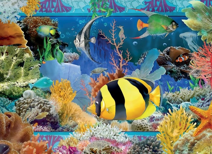 Crown Point Graphics 376220 Soft Touch Jigsaw Puzzle - Tropical Fish with Poster - 1000 Piece