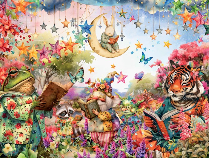 Crown Point Graphics 376237 Soft Touch Jigsaw Puzzle - Starry Book Club with Poster - 500 Piece